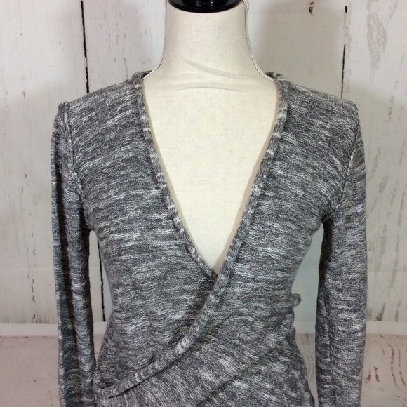 2/$30 Free People Gotham Faux Wrap Sweater Gray Ruched Long Sleeve Boho - Picture 4 of 13